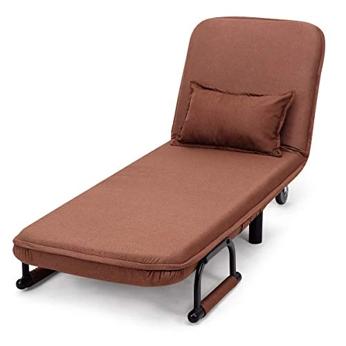 KOMFOTT Convertible Chair Bed, Tri-Fold Sofa Bed With 5-Position Adjustable Backrest & Pillow, Leisure Chaise Lounge Couch With Sturdy Steel Frame For Home & Office, Comfortable Sleeper Chair (Coffee) 9 KOMFOTT Convertible Chair Bed, Tri-Fold Sofa Bed With 5-Position Adjustable Backrest & Pillow, Leisure Chaise Lounge Couch With Sturdy Steel Frame For Home & Office, Comfortable Sleeper Chair (Coffee) - Image 7