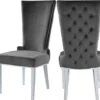 Meridian Furniture Serafina Collection Modern | Contemporary Velvet Upholstered Dining Chair With Sturdy Metal Legs In Rich Chrome Finish, Set Of 2, Grey, 20.5" W X 26" D X 45" H