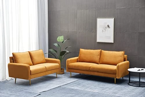 INSTORY Velvet Sofa Set Modern Sofa & Loveseat Set 2 Piece Tufted Couch Set With Metal Legs For Living Room, Office, Bedroom - Ginger 7 INSTORY Velvet Sofa Set Modern Sofa & Loveseat Set 2 Piece Tufted Couch Set With Metal Legs For Living Room, Office, Bedroom - Ginger - Image 5