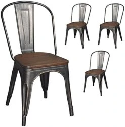 Metal Dining Chairs Farmhouse Stacking Kitchen Chairs BlackGold Set Of 4 With Wood Seat High Back For Dining Room Restaurant Bistro Cafe Industrial/Vintage/Rustic/Classic/Chic -Amazon Store 41iTzf94qwL. AC