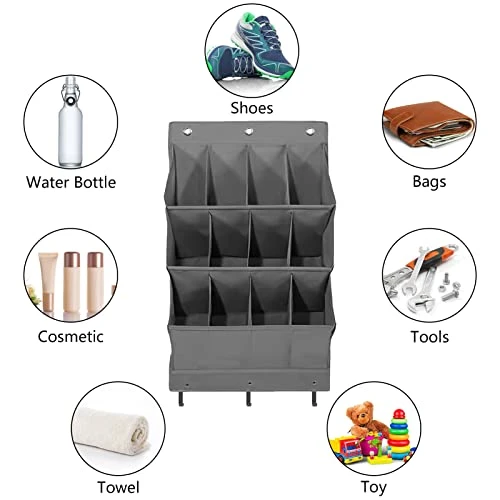 BestFire Over The Door Shoe Organizers, Large Hanging Shoe Organizer With 24 Pockets, Oxford Cloth Shoe Storage Organizer For Men Women Kids Shoe Storage, Grey, 2 Pack 3 BestFire Over The Door Shoe Organizers, Large Hanging Shoe Organizer With 24 Pockets, Oxford Cloth Shoe Storage Organizer For Men Women Kids Shoe Storage, Grey, 2 Pack