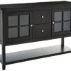 Walker Edison Charlotte Classic Glass Door Storage Buffet, 52 Inch, Black