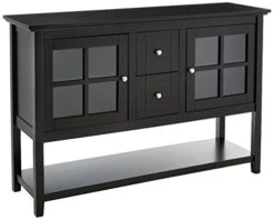 Walker Edison Charlotte Classic Glass Door Storage Buffet, 52 Inch, Black