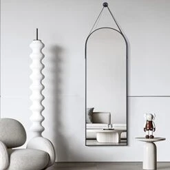 Otlsh 16"x48" Arched Mirror, Wall Mirror, Hanging Mirrors With Leather Strap, Full Length Mirror, Wall Mounted Arch Mirror, For Living Room, Bathroom, Bedroom, Entryway -Black -Amazon Store 41ic1jbomPL