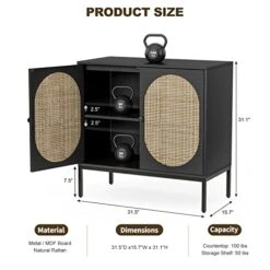 IKIFLY Accent Storage Cabinet With Handmade Natural Rattan Doors, Rattan Sideboard Buffet Cabinet, Kitchen Cupboard Server Console Table For Dining Room, Living Room, Bedroom, Hallway - Black -Amazon Store 41iehiJ3DlL