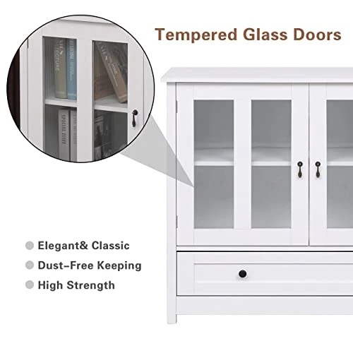 Nozama White Wine Cabinet With Storage Modern Buffet Server Sideboard With 2 Door Cabinets For Kitchen Room Kitchen Bar Storage Cabinet Cupboard 4 Nozama White Wine Cabinet With Storage Modern Buffet Server Sideboard With 2 Door Cabinets For Kitchen Room Kitchen Bar Storage Cabinet Cupboard - Image 2