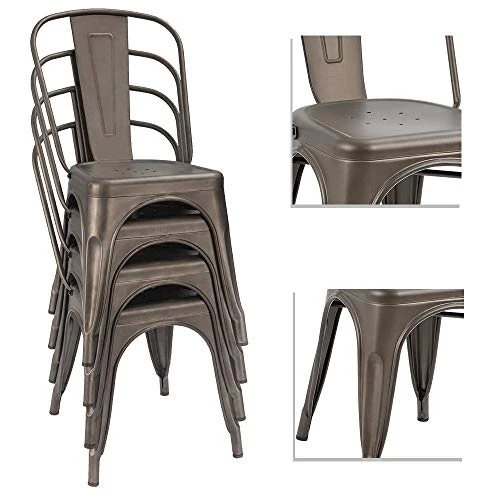 Devoko Metal Indoor-Outdoor Chairs Distressed Style Kitchen Dining Chairs Stackable Side Chairs With Back Set Of 4 (Gun) 5 Devoko Metal Indoor-Outdoor Chairs Distressed Style Kitchen Dining Chairs Stackable Side Chairs With Back Set Of 4 (Gun) - Image 3