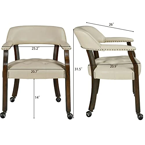 Set Of 4 Dining Chair With Casters, Leather Chair With Caster & Nailhead Trime Dining Chairs With Rollers Curving Backrest Chairs With Wheels Kitchen Table Rolling Chair,Espresso&Beige 1910BG 3 Set Of 4 Dining Chair With Casters, Leather Chair With Caster & Nailhead Trime Dining Chairs With Rollers Curving Backrest Chairs With Wheels Kitchen Table Rolling Chair,Espresso&Beige 1910BG