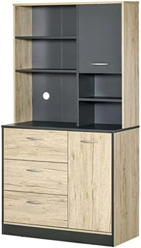67" Freestanding Buffet, Kitchen Storage Cabinet With 3 Drawers, Cable Management, 4 Cubbies And 2 Cabinets. 9 67" Freestanding Buffet, Kitchen Storage Cabinet With 3 Drawers, Cable Management, 4 Cubbies And 2 Cabinets. - Image 7