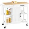 Yaheetech Kitchen Island On Lockable Wheels, Kitchen Trolley Cart With 2 Drawers And Adjustable Shelves And Towel Bar, Large Bamboo Countertop, 38.5x18x36 Inches, White -Amazon Store 41iqkLHSdSL