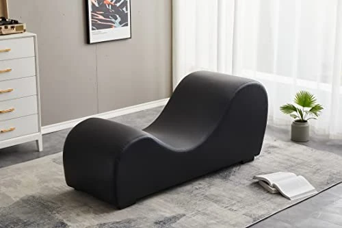 TALEWEO Yoga, Stretching, Relaxation Modern Faux Leather Living Room Curved Chaise Lounge, Large, Black 5 TALEWEO Yoga, Stretching, Relaxation Modern Faux Leather Living Room Curved Chaise Lounge, Large, Black - Image 3