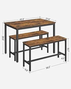 VASAGLE Dining Table Set, Bar Table With 2 Dining Benches, Kitchen Table Counter With Chairs, Industrial For Kitchen Breakfast Table, Living Room, Party Room, Rustic Brown And Black UKDT070B01 -Amazon Store 41iumSYN2kL