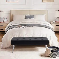 Furnimart Faux Leather Bench Ottoman, Tufted Button Bedroom Benches Footrest Stool In Solid Metal Legs, Long And Dining Bench, Indoor Bench For Entryway Living Room Bedroom (Leather-Black) 21 Furnimart Faux Leather Bench Ottoman, Tufted Button Bedroom Benches Footrest Stool In Solid Metal Legs, Long And Dining Bench, Indoor Bench For Entryway Living Room Bedroom (Leather-Black) -Amazon Store 41iwCZX20xL