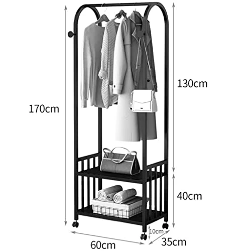 NEPHEW Home Hotel Hall Tree Clothing Rack With 2 Tier Metal Basket For Home Bedroom Laundry Small Place Entryway (Color : Black, Size : 60 * 35 * 170cm) 8 NEPHEW Home Hotel Hall Tree Clothing Rack With 2 Tier Metal Basket For Home Bedroom Laundry Small Place Entryway (Color : Black, Size : 60 * 35 * 170cm) - Image 6