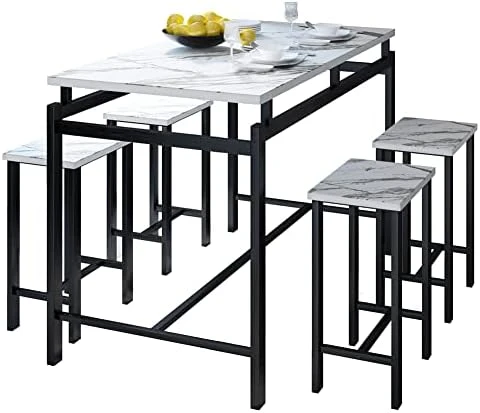 Dining Table Set For 4, 5 Pieces Kitchen Table And Chairs For Small Spaces, Bar Table And Chairs Set, Person Counter Height Table Set With 4 Chairs For Pub Restaurant Dinner Breakfast(White Statuario) 10 Dining Table Set For 4, 5 Pieces Kitchen Table And Chairs For Small Spaces, Bar Table And Chairs Set, Person Counter Height Table Set With 4 Chairs For Pub Restaurant Dinner Breakfast(White Statuario) - Image 8