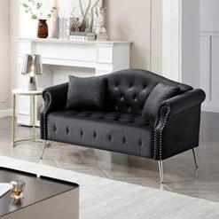 Homtique Sofa Set For Living Room 2 Piece, Modern Velvet Loveseat Sofa Set Upholstered Button Tufted Nailhead Trimming Rolled Arm And Metal Legs, Velvet Sofa Couch With 4 Pillows For Home (Beige) -Amazon Store 41j JBMxigL. AC