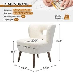 TINA'S HOME Modern Sherpa Accent Chair With Open Back & Wooden Legs, Upholstered Lamb Fleece Armless Slipper Chair, Comfy Faux Fur Cute Vanity Chair For Living Room Bedroom Office Makeup Room, Ivory -Amazon Store 41j0MkIikzL