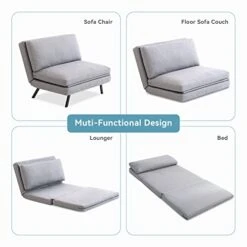 Opoiar Single Sofa Bed Chair For Small Space,Convertible Futon Sofa Chair Bed With Hidden Legs,5 Position,Adjustable Floor Couch 3-in-1,Couch Bed With Folding Armless Sleeper,Polyester,Grey -Amazon Store 41jBcD1wmqL