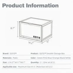 GOTO 2 Packs Of Shoe Storage Boxes, Clear Plastic Side Opening Sneaker Box, Stackable Shoe Organizer, Multi-Function Storage Box, Sneaker Display Case Fit Up To US Male Size 13 (WHITE) -Amazon Store 41jC26toUYL