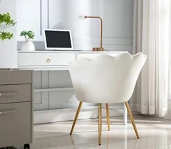 Chairus Small Accent Chair For Living Room, Velvet Gold Cute Vanity Chair With Back For Makeup Room, Upholstered Shell Shaped Office Guest Modern Chair Arm Chair, Cream White -Amazon Store 41jD2dImYmL