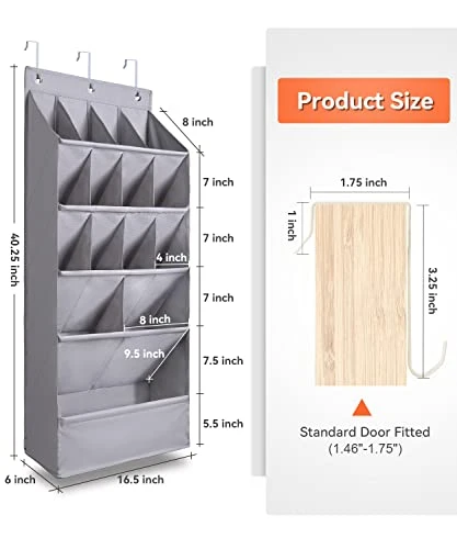 FENTEC Over-the-Door-Shoe-Organizers, Hanging Shoe Organizers With Large Pocket Shoe Holder Hanging Shoe Rack For Closet Shoe Organizer For Wall, Over Door Organizer With 15 Pockets Gery, 1 Pack 6 FENTEC Over-the-Door-Shoe-Organizers, Hanging Shoe Organizers With Large Pocket Shoe Holder Hanging Shoe Rack For Closet Shoe Organizer For Wall, Over Door Organizer With 15 Pockets Gery, 1 Pack - Image 4