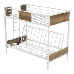 LZ LEISURE ZONE Twin-Over-Futon Bunk Bed, Metal Futon Bunk Bed Frame With Guardrails And Ladder, White -Amazon Store 41jDtxYbl5L