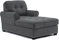Beaugreen 59" Chaise Lounge Indoor Living Room Chaise Chairs Comfort Sleeper Lounger With Thick Upholstered Seat For Living Room Bedroom Apartment,Dark Gray -Amazon Store 41jJP6B2VvL. AC