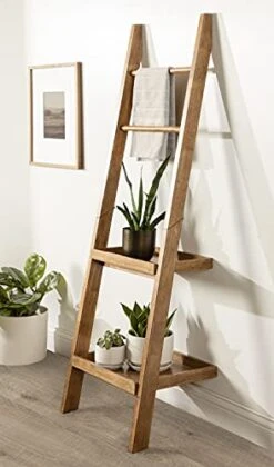 Kate And Laurel Lowry Farmhouse Wood Ladder Shelf, 18 X 14 X 58, Natural Wood, Decorative Modern Leaning Shelf For Storage And Display -Amazon Store 41jNEruTI2L