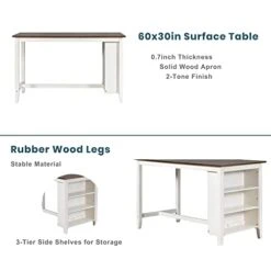 BEDGJH Rustic Counter Height Dining Table Set, 5 Pieces Wooden Bar Table Set With 2 Stools And 2 Chairs, Multipurpose Kitchen Dining Room Set For 4 (White) 16 BEDGJH Rustic Counter Height Dining Table Set, 5 Pieces Wooden Bar Table Set With 2 Stools And 2 Chairs, Multipurpose Kitchen Dining Room Set For 4 (White) -Amazon Store 41jPcI8BEdL