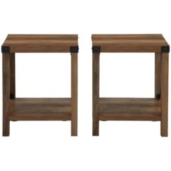 Walker Edison Sedalia Modern Farmhouse Metal-X Side Table Set, 2 Pack, Rustic Oak