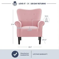 BELLEZE Modern Accent Chair Armchair For Living Room Or Bedroom With Wooden Legs, High Back Rest, Padded Armrest, And Comfortable Cushioned Seat - Allston (Pink) -Amazon Store 41jZRCBupCL