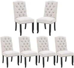 COLAMY Tufted Dining Chairs Set Of 6, Upholstered Parsons Dining Room Chairs, Fabric Kitchen Side Chair With Nailhead Trim And Wood Legs, Beige 17 COLAMY Tufted Dining Chairs Set Of 6, Upholstered Parsons Dining Room Chairs, Fabric Kitchen Side Chair With Nailhead Trim And Wood Legs, Beige -Amazon Store 41jcbblE7TL. AC