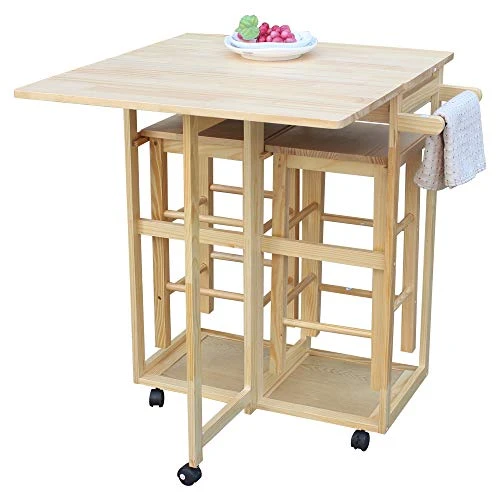 ANTSKU 3Pcs Drop Leaf Table, Rolling Kitchen Tables For Small Spaces, Space Saving Dining Table Set For 2, Natural 5 ANTSKU 3Pcs Drop Leaf Table, Rolling Kitchen Tables For Small Spaces, Space Saving Dining Table Set For 2, Natural - Image 3