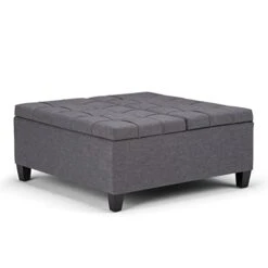 SIMPLIHOME Harrison 36 Inch Wide Square Coffee Table Lift Top Storage Ottoman In Upholstered Slate Grey Tufted Linen Look Fabric For The Living Room, Transitional -Amazon Store 41jeFdMCvoL