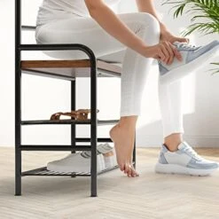 Amyove Coat Rack Shoe Bench, 3-in-1 Hall Tree Shoe Rack For Entryway, 3-Tier Storage Shelf And 8 Hooks Removable, Industrial Accent Furniture With Steel Frame, Multifunctional Hallway Organizer -Amazon Store 41jhWH7sasL