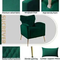 Sucrever Green Accent Chairs Set Of 2 With Armrests/Pillow, Upholstered Wingback Chair, Comfy Tufted Easy Stylish Velvet Accent Chair Set Of 2 For Bedroom Living Room Club And Fireplace -Amazon Store 41jpAG4M4NL