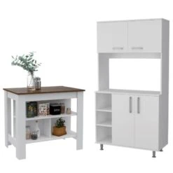 Home Square 2-Piece Set With Kitchen Island & Pantry Two-Door Cabinet