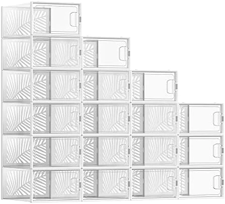 SONGMICS Clear Shoe Boxes, Set Of 18 Stackable Plastic Shoe Organizer, Breathable And Foldable Display Storage Bins, For Max. US Size 11, Sneakers, Transparent And White ULSP106W18 8 SONGMICS Clear Shoe Boxes, Set Of 18 Stackable Plastic Shoe Organizer, Breathable And Foldable Display Storage Bins, For Max. US Size 11, Sneakers, Transparent And White ULSP106W18 - Image 6