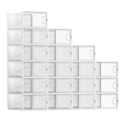 SONGMICS Clear Shoe Boxes, Set Of 18 Stackable Plastic Shoe Organizer, Breathable And Foldable Display Storage Bins, For Max. US Size 11, Sneakers, Transparent And White ULSP106W18 3 SONGMICS Clear Shoe Boxes, Set Of 18 Stackable Plastic Shoe Organizer, Breathable And Foldable Display Storage Bins, For Max. US Size 11, Sneakers, Transparent And White ULSP106W18