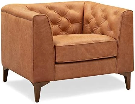 POLY & BARK Essex Leather Couch – 89-Inch Leather Sofa With Tufted Back - Full Grain Leather Couch With Feather-Down Topper On Seating Surfaces – Vintage Pure-Aniline Italian Leather – Cognac Tan 11 POLY & BARK Essex Leather Couch – 89-Inch Leather Sofa With Tufted Back - Full Grain Leather Couch With Feather-Down Topper On Seating Surfaces – Vintage Pure-Aniline Italian Leather – Cognac Tan - Image 9