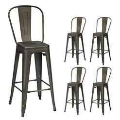 COSTWAY Metal Bar Stools Set Of 4, With Removable Back, 30'' Bar Height Stools With Rubber Feet, Stylish And Modern Chairs, For Kitchen, Dining Rooms, And Side Bar (Gun-Update, 30'')