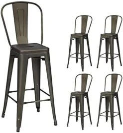 COSTWAY Metal Bar Stools Set Of 4, With Removable Back, 30'' Bar Height Stools With Rubber Feet, Stylish And Modern Chairs, For Kitchen, Dining Rooms, And Side Bar (Gun-Update, 30'') -Amazon Store 41k8gUxJjqL. AC