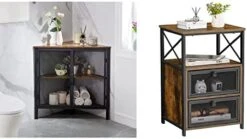 VECELO Cabinet/Table, 3-Tier Display Shelves With Protection Door, Metal Frame Storage Shelf Organizer For Small Space, Living Room, Kitchen, Bathroom, Set Of 2, Gold+Black -Amazon Store 41k9f7Zk2L. AC