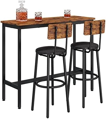 WIIS' IDEA 3-Piece Small Bar Dining Table Set For 2, Square Kitchen Table & 2 Barstools Chairs With PU Soft Seat And Backrest For Breakfast Nook, Small Space, Apartment, Grey 8 WIIS' IDEA 3-Piece Small Bar Dining Table Set For 2, Square Kitchen Table & 2 Barstools Chairs With PU Soft Seat And Backrest For Breakfast Nook, Small Space, Apartment, Grey - Image 6