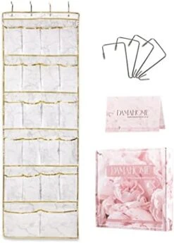DAMAHOME Over Door Shoe Organizer - 2 Pack Hanging Shoe Rack 22 Large Pockets,Shoe Organizer For Closet,4 Metal Hooks,Shoe Holder Shoe Rack For Door Baby Shoe Organizer Size 67" X 23" (White Marble) -Amazon Store 41kDKpj JGL. AC