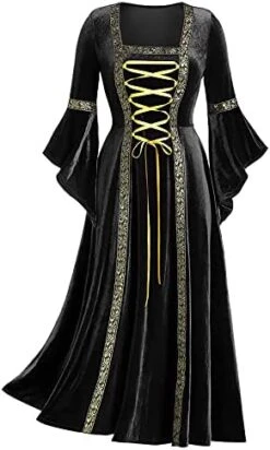 JEGULV Women's 2023 Gothic Dress, Halloween Steampunk Dress For Women Long Sleeve Renaissance Party Cosplay Dress -Amazon Store 41kILSKmXQL. AC
