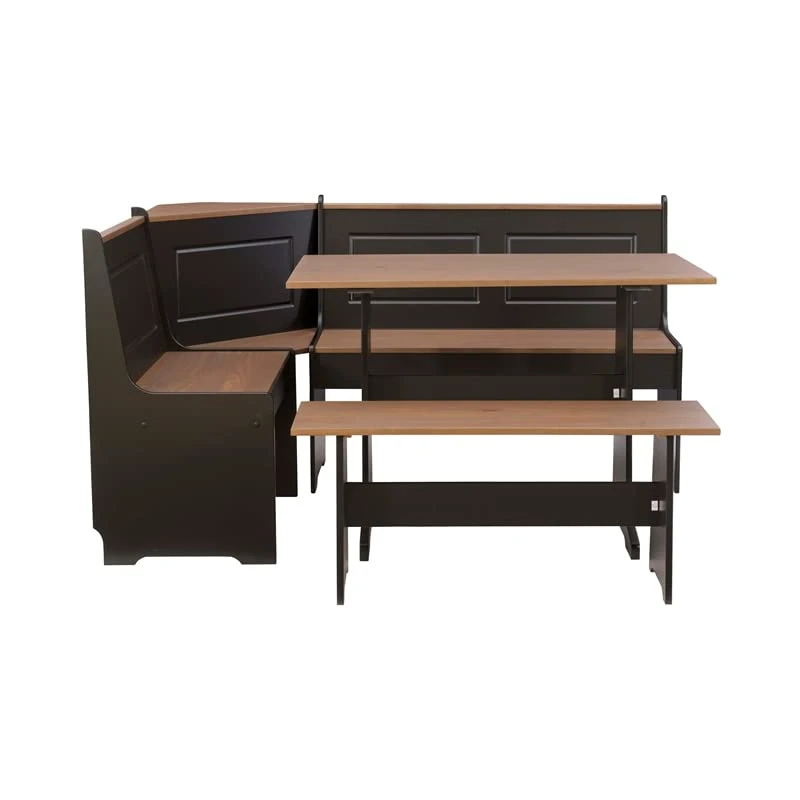 Linon Ardmore Wood Patio Conversation Kitchen Breakfast Corner Nook Table Booth Bench Dining Set In Black And Pecan 4 Linon Ardmore Wood Patio Conversation Kitchen Breakfast Corner Nook Table Booth Bench Dining Set In Black And Pecan - Image 2