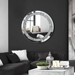 Crystal Crush Diamond Sparkly Round Silver Mirror For Wall Decoration 20x20x1 Inch Wall Hang Frameless Bling Stylish Gorgeous Glam Mirror Vanity Home Decor. -Amazon Store 41kWFBBOA9L