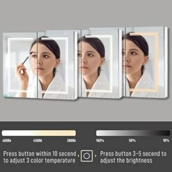 MENGK FCH 32 * 28in OZON Board, 1 Door, 2 Layers, Led Light, Anti-Fog, Three-Color Lighting, Brightness Adjustment, Power-Off Memory, With 2 Plugs, 2 USB Ports, Bathroom Wall Cabinet, Black -Amazon Store 41kXe4x06NL