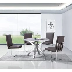 AZhome Dining Table, 45" Round Dining Room Table With Silver Mirrored Stainless Steel 11 AZhome Dining Table, 45" Round Dining Room Table With Silver Mirrored Stainless Steel -Amazon Store 41kXoFTDaAL